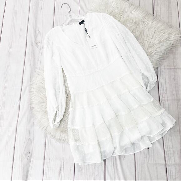 Bardot Women's Mae Lace V-neckline Voluminous Sleeves Dress in‎ White Size 6 - Picture 2 of 7